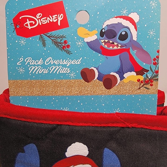 Disney Santa STITCH Christmas Holiday 2 Pack Kitchen Cooking Oven Mini Mitts New - Picture 5 of 8